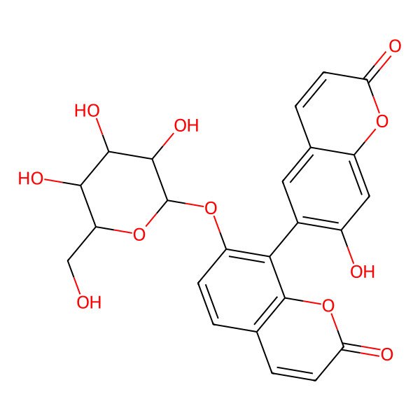 2D Structure of 8-(7-hydroxy-2-oxochromen-6-yl)-7-[(2S,3R,4S,5S,6R)-3,4,5-trihydroxy-6-(hydroxymethyl)oxan-2-yl]oxychromen-2-one