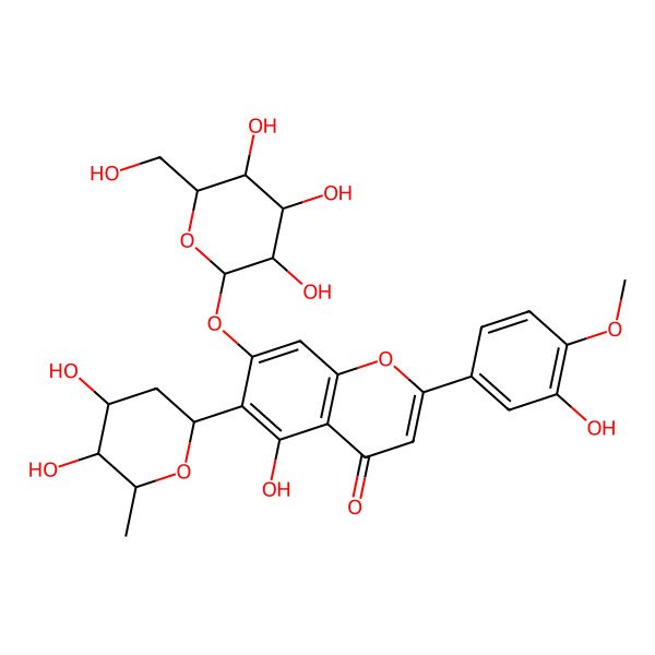 2D Structure of 6-[(2R,4R,5S,6S)-4,5-dihydroxy-6-methyloxan-2-yl]-5-hydroxy-2-(3-hydroxy-4-methoxyphenyl)-7-[(2S,3R,4S,5S,6R)-3,4,5-trihydroxy-6-(hydroxymethyl)oxan-2-yl]oxychromen-4-one