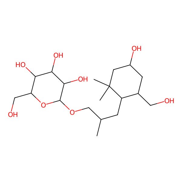 2D Structure of (2S,3R,4S,5S,6R)-2-[3-[4-hydroxy-6-(hydroxymethyl)-2,2-dimethylcyclohexyl]-2-methylpropoxy]-6-(hydroxymethyl)oxane-3,4,5-triol