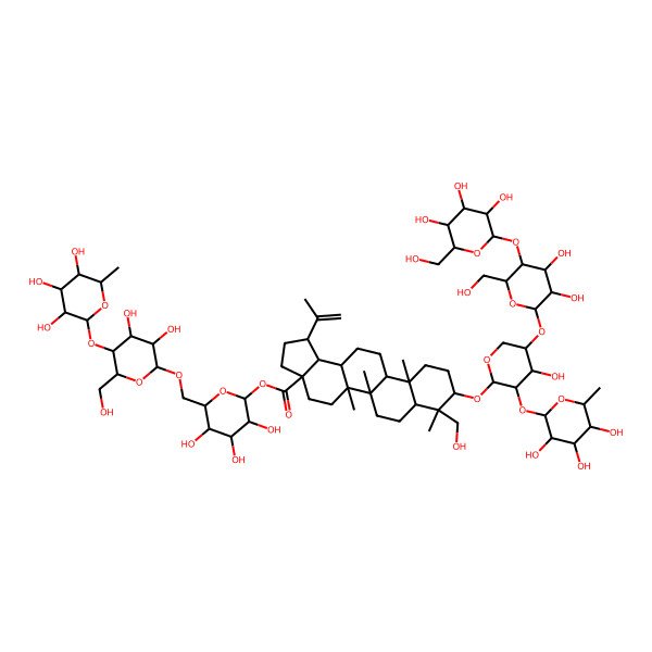 2D Structure of 3beta-[2-O-(alpha-L-Rhamnopyranosyl)-4-O-[4-O-(beta-D-glucopyranosyl)-beta-D-glucopyranosyl]-alpha-L-arabinopyranosyloxy]-23-hydroxylupan-20(29)-en-28-oic acid 6-O-[4-O-(alpha-L-rhamnopyranosyl)-beta-D-glucopyranosyl]-beta-D-glucopyranosyl ester