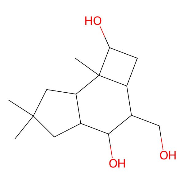 2D Structure of (1R,2aS,3R,4S,4aR,7aS,7bR)-3-(hydroxymethyl)-6,6,7b-trimethyl-2,2a,3,4,4a,5,7,7a-octahydro-1H-cyclobuta[e]indene-1,4-diol