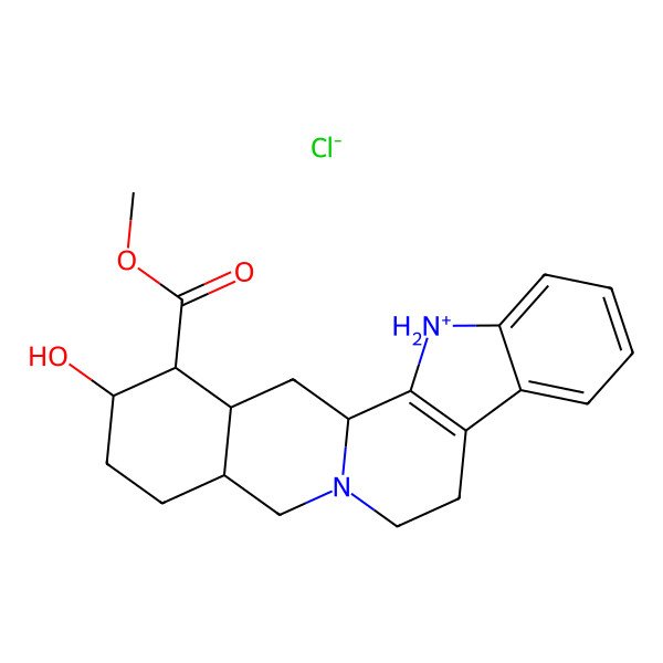 2D Structure of methyl 18-hydroxy-1,3,11,12,14,15,16,17,18,19,20,21-dodecahydroyohimban-3-ium-19-carboxylate chloride