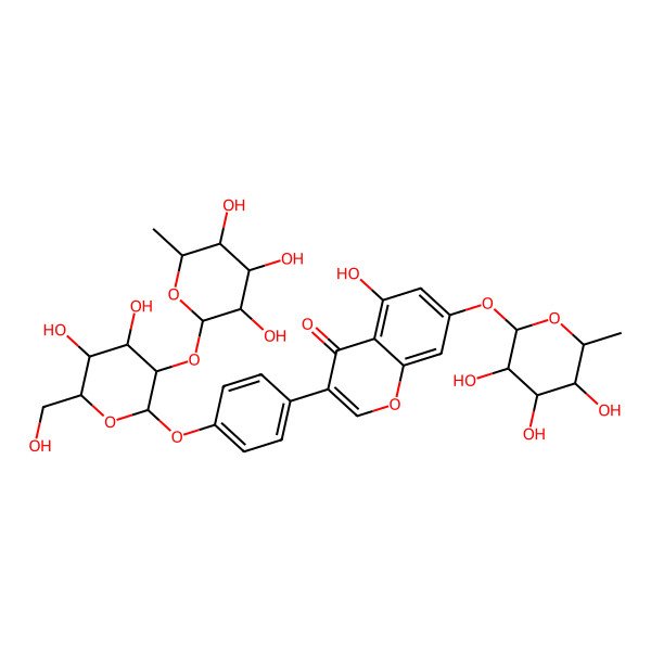 2D Structure of 3-[4-[(2S,3R,4S,5S,6R)-4,5-dihydroxy-6-(hydroxymethyl)-3-[(2S,3R,4R,5R,6S)-3,4,5-trihydroxy-6-methyloxan-2-yl]oxyoxan-2-yl]oxyphenyl]-5-hydroxy-7-[(2S,3R,4R,5R,6S)-3,4,5-trihydroxy-6-methyloxan-2-yl]oxychromen-4-one