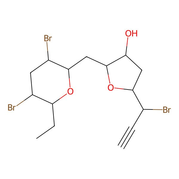 2D Structure of (2R,3R,5R)-5-[(1R)-1-bromoprop-2-ynyl]-2-[[(2S,3S,5S,6R)-3,5-dibromo-6-ethyloxan-2-yl]methyl]oxolan-3-ol