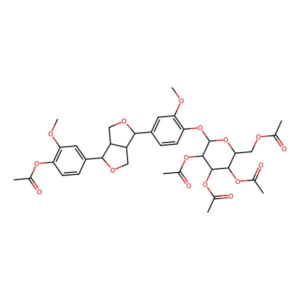 2D Structure of [(2R,3R,4S,5R,6S)-6-[4-[(3S,3aR,6S,6aR)-6-(4-acetyloxy-3-methoxyphenyl)-1,3,3a,4,6,6a-hexahydrofuro[3,4-c]furan-3-yl]-2-methoxyphenoxy]-3,4,5-triacetyloxyoxan-2-yl]methyl acetate