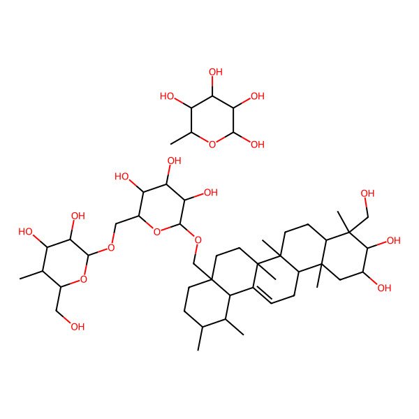 2D Structure of 2-[[10,11-dihydroxy-9-(hydroxymethyl)-1,2,6a,6b,9,12a-hexamethyl-2,3,4,5,6,6a,7,8,8a,10,11,12,13,14b-tetradecahydro-1H-picen-4a-yl]methoxy]-6-[[3,4-dihydroxy-6-(hydroxymethyl)-5-methyl-2-oxanyl]oxymethyl]oxane-3,4,5-triol; 6-methyloxane-2,3,4,5-tetrol