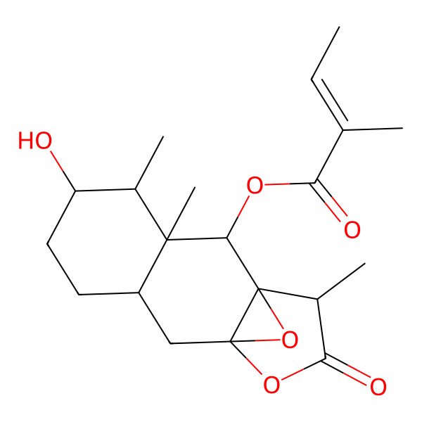 2D Structure of 2-Butenoic acid, 2-methyl-, decahydro-6-hydroxy-3,4a,5-trimethyl-2-oxo-3a,9a-epoxynaphtho[2,3-b]furan-4-yl ester, [3R-[3alpha,3aalpha,4beta(Z),4abeta,5beta,6beta,8abeta,9aalpha]]-