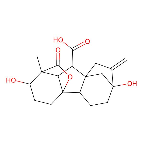 2D Structure of (2R,5R,9S,10R,11R,12S)-5,12-Dihydroxy-11-methyl-6-methylidene-16-oxo-15-oxapentacyclo[9.3.2.15,8.01,10.02,8]heptadecane-9-carboxylic acid