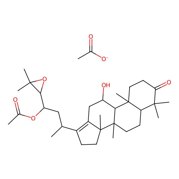 2D Structure of [(1S,3R)-1-[(2R)-3,3-dimethyloxiran-2-yl]-3-[(8S,10S,11S,14R)-11-hydroxy-4,4,8,10,14-pentamethyl-3-oxo-1,2,5,6,7,9,11,12,15,16-decahydrocyclopenta[a]phenanthren-17-yl]butyl] acetate;acetate