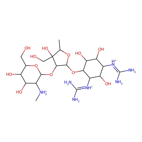 2D Structure of [(2S,3S,4S,5R,6S)-2-[(2R,3R,4R,5S)-2-[(1R,2S,3R,4R,5S,6R)-2,4-bis(diaminomethylideneazaniumyl)-3,5,6-trihydroxycyclohexyl]oxy-4-hydroxy-4-(hydroxymethyl)-5-methyloxolan-3-yl]oxy-4,5-dihydroxy-6-(hydroxymethyl)oxan-3-yl]-methylazanium