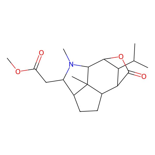 2D Structure of methyl 2-[(1S,7S,8R,11R,12S)-2,12-dimethyl-9-oxo-13-propan-2-yl-10-oxa-2-azatetracyclo[5.4.1.18,11.04,12]tridecan-3-yl]acetate