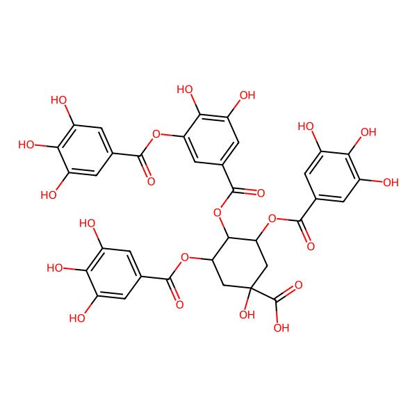2D Structure of (3R,5R)-4-[3,4-dihydroxy-5-(3,4,5-trihydroxybenzoyl)oxybenzoyl]oxy-1-hydroxy-3,5-bis[(3,4,5-trihydroxybenzoyl)oxy]cyclohexane-1-carboxylic acid