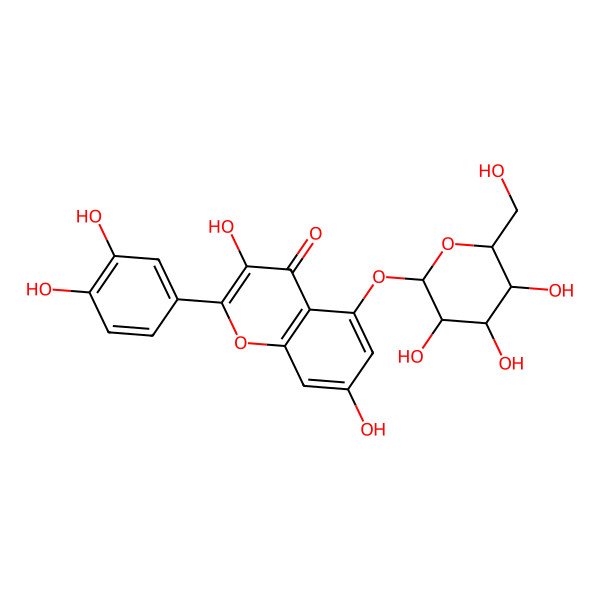 2D Structure of 2-(3,4-dihydroxyphenyl)-3,7-dihydroxy-5-[(2S,3R,4S,5S,6R)-3,4,5-trihydroxy-6-(hydroxymethyl)oxan-2-yl]oxychromen-4-one