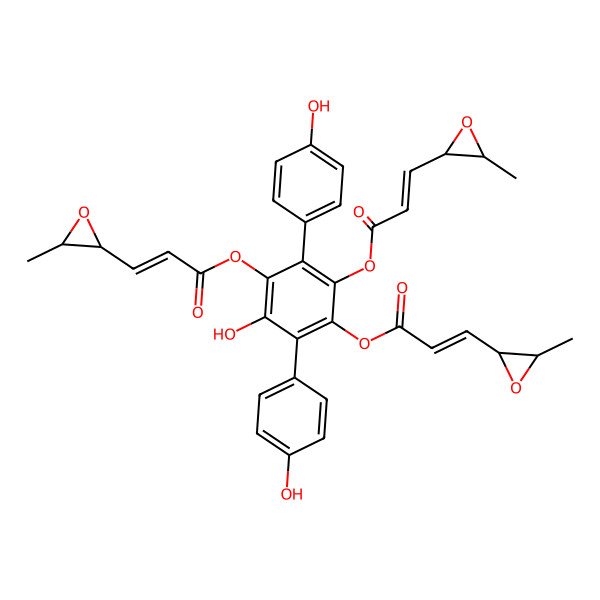 2D Structure of 3',5',6'-Tris[[(Z)-3-[(2S,3S)-3-methyloxirane-2-yl]acryloyl]oxy]-1,1':4',1''-terbenzene-2',4,4''-triol