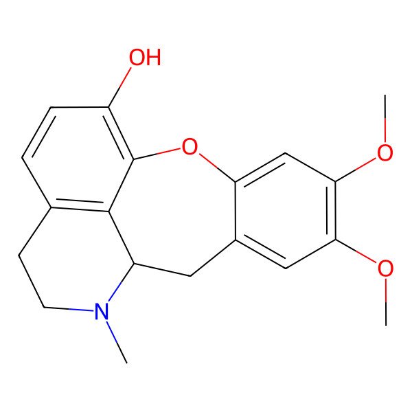 2D Structure of 5,6-Dimethoxy-11-methyl-2-oxa-11-azatetracyclo[8.7.1.03,8.014,18]octadeca-1(17),3,5,7,14(18),15-hexaen-17-ol