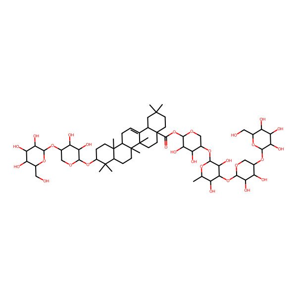 2D Structure of [(2R,3R,4R,5S)-5-[(2S,3R,5S,6S)-4-[(2S,3R,4R,5R)-3,4-dihydroxy-5-[(2R,3R,4S,5S,6R)-3,4,5-trihydroxy-6-(hydroxymethyl)oxan-2-yl]oxyoxan-2-yl]oxy-3,5-dihydroxy-6-methyloxan-2-yl]oxy-3,4-dihydroxyoxan-2-yl] (4aS,6bR,10S,12aR)-10-[(2S,3R,4R,5S)-3,4-dihydroxy-5-[(2S,3R,4S,5S,6R)-3,4,5-trihydroxy-6-(hydroxymethyl)oxan-2-yl]oxyoxan-2-yl]oxy-2,2,6a,6b,9,9,12a-heptamethyl-1,3,4,5,6,6a,7,8,8a,10,11,12,13,14b-tetradecahydropicene-4a-carboxylate