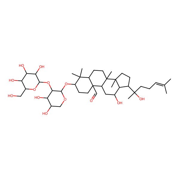 2D Structure of 3-[(2S,3R,4S,5S)-4,5-dihydroxy-3-[(2S,3R,4S,5S,6R)-3,4,5-trihydroxy-6-(hydroxymethyl)oxan-2-yl]oxyoxan-2-yl]oxy-12-hydroxy-17-(2-hydroxy-6-methylhept-5-en-2-yl)-4,4,8,14-tetramethyl-2,3,5,6,7,9,11,12,13,15,16,17-dodecahydro-1H-cyclopenta[a]phenanthrene-10-carbaldehyde