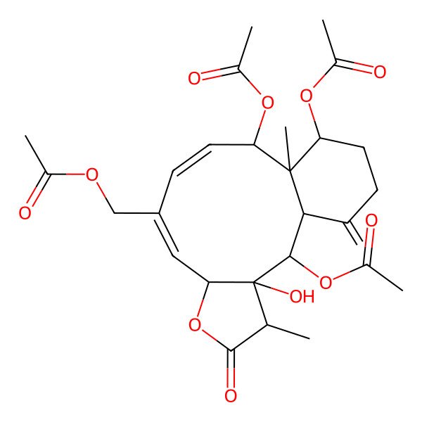 2D Structure of [(1S,2S,3S,4R,7S,8E,10Z,12S,13R,14S)-2,12,14-triacetyloxy-3-hydroxy-4,13-dimethyl-17-methylidene-5-oxo-6-oxatricyclo[11.4.0.03,7]heptadeca-8,10-dien-9-yl]methyl acetate