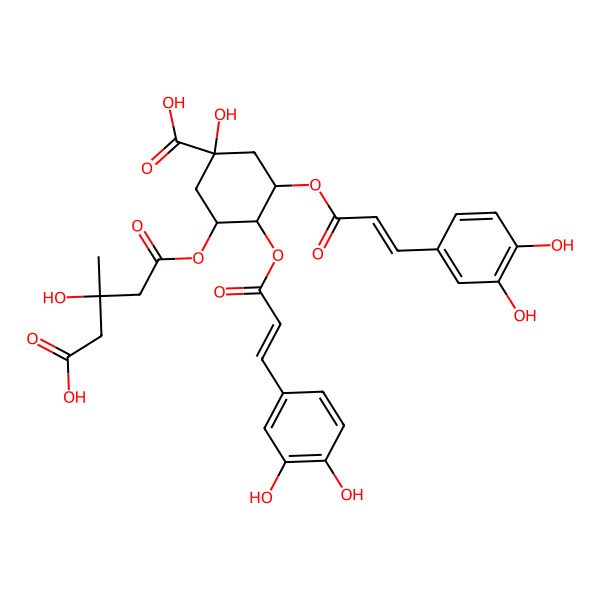 2D Structure of (1S)-3-(4-carboxy-3-hydroxy-3-methylbutanoyl)oxy-4,5-bis[[(E)-3-(3,4-dihydroxyphenyl)prop-2-enoyl]oxy]-1-hydroxycyclohexane-1-carboxylic acid