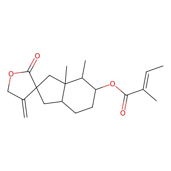 2D Structure of [(2R,3aS,4R,5R,7aR)-3a,4-dimethyl-4'-methylidene-2'-oxospiro[3,4,5,6,7,7a-hexahydro-1H-indene-2,3'-oxolane]-5-yl] (Z)-2-methylbut-2-enoate
