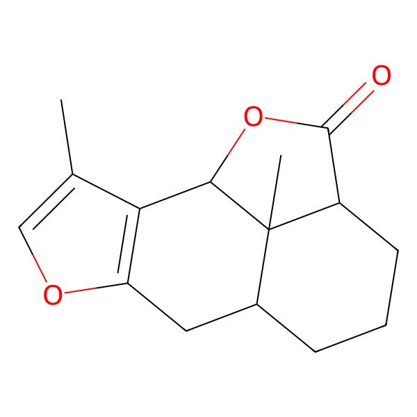 2D Structure of 9,9cbeta-Dimethyl-2aalpha,3,4,5,5abeta,6,9bbeta,9c-octahydro-2H-naphtho[1,8-bc:3,2-b']difuran-2-one