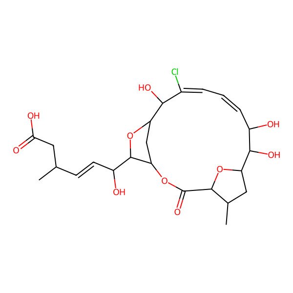 2D Structure of (E,3R,6R)-6-[(1S,4R,5R,7R,8R,9R,10Z,12Z,14S,15R,17S)-13-chloro-8,9,14-trihydroxy-5-methyl-3-oxo-2,16,19-trioxatricyclo[13.2.1.14,7]nonadeca-10,12-dien-17-yl]-6-hydroxy-3-methylhex-4-enoic acid