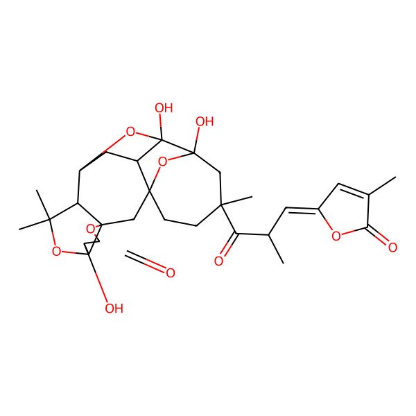 2D Structure of (1S,3R,6R,7R,10S,11S,13R,14S,15S,17S)-6,14,15-trihydroxy-9,9,17-trimethyl-17-[(2S,3Z)-2-methyl-3-(4-methyl-5-oxofuran-2-ylidene)propanoyl]-4,8,20,21-tetraoxahexacyclo[13.4.1.111,14.01,13.03,7.03,10]henicosan-5-one