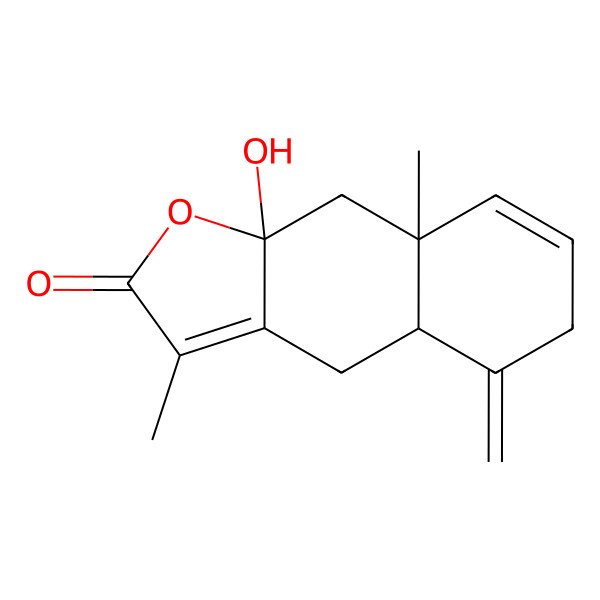 2D Structure of 9a-Hydroxy-3,8a-dimethyl-5-methylene-4,4a,5,6,9,9a-hexahydronaphtho[2,3-b]furan-2(8aH)-one