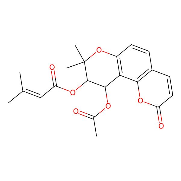 2D Structure of [(9S,10S)-10-acetyloxy-8,8-dimethyl-2-oxo-9,10-dihydropyrano[2,3-f]chromen-9-yl] 3-methylbut-2-enoate