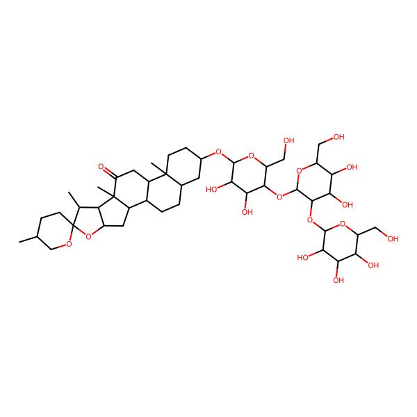 2D Structure of (1R,2S,4S,6R,7S,8R,9S,12S,13S,16S,18S)-16-[(2R,3R,4R,5R,6R)-5-[(2S,3R,4S,5S,6R)-4,5-dihydroxy-6-(hydroxymethyl)-3-[(2S,3R,4S,5R,6R)-3,4,5-trihydroxy-6-(hydroxymethyl)oxan-2-yl]oxyoxan-2-yl]oxy-3,4-dihydroxy-6-(hydroxymethyl)oxan-2-yl]oxy-5',7,9,13-tetramethylspiro[5-oxapentacyclo[10.8.0.02,9.04,8.013,18]icosane-6,2'-oxane]-10-one