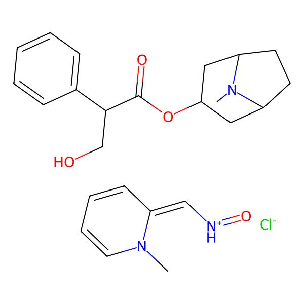 2D Structure of [(1S,5R)-8-methyl-8-azabicyclo[3.2.1]octan-3-yl] 3-hydroxy-2-phenylpropanoate;[(E)-(1-methyl-2-pyridinylidene)methyl]-oxoazanium;chloride