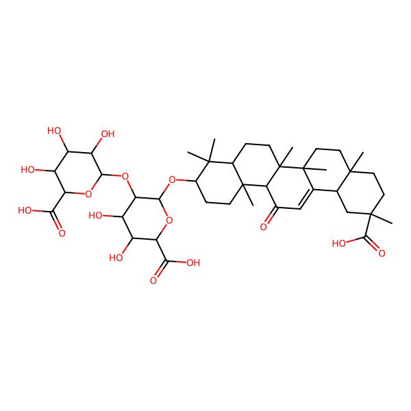 2D Structure of alpha-D-Glucopyranosiduronic acid, (3beta,20beta)-20-carboxy-11-oxo-30-norolean-12-en-3-yl 2-O-beta-D-glucopyranuronosyl-