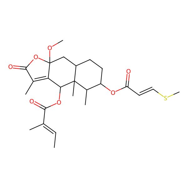2D Structure of [(4S,4aS,5R,6S,8aR,9aR)-9a-methoxy-3,4a,5-trimethyl-6-[(Z)-3-methylsulfanylprop-2-enoyl]oxy-2-oxo-5,6,7,8,8a,9-hexahydro-4H-benzo[f][1]benzofuran-4-yl] (Z)-2-methylbut-2-enoate