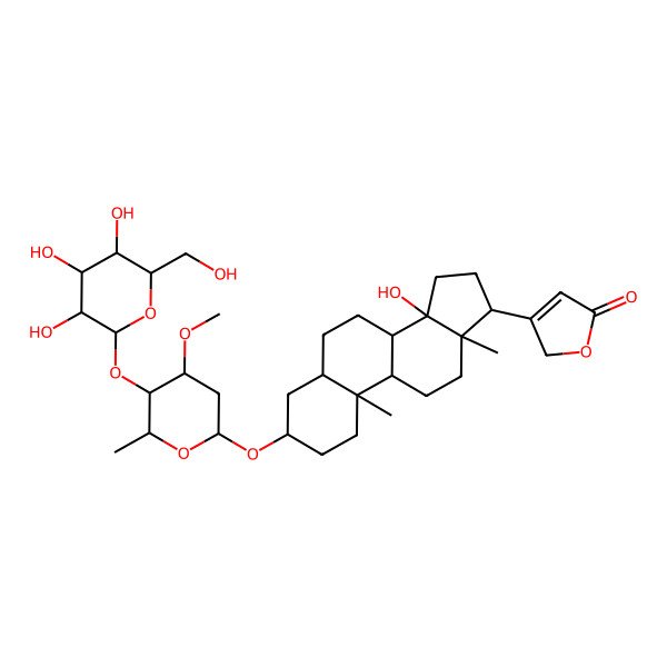 2D Structure of 3beta-[(2,6-Dideoxy-3-O-methyl-4-O-beta-D-glucopyranosyl-beta-D-galactopyranosyl)oxy]-14-hydroxy-5beta,14beta-card-20(22)-enolide