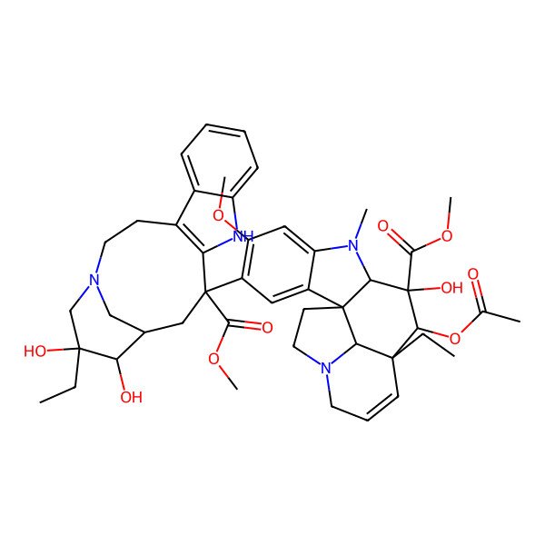 2D Structure of methyl (1R,9R,10S,11R)-11-acetyloxy-12-ethyl-4-[(13S,17R)-17-ethyl-16,17-dihydroxy-13-methoxycarbonyl-1,11-diazatetracyclo[13.3.1.04,12.05,10]nonadeca-4(12),5,7,9-tetraen-13-yl]-10-hydroxy-5-methoxy-8-methyl-8,16-diazapentacyclo[10.6.1.01,9.02,7.016,19]nonadeca-2,4,6,13-tetraene-10-carboxylate