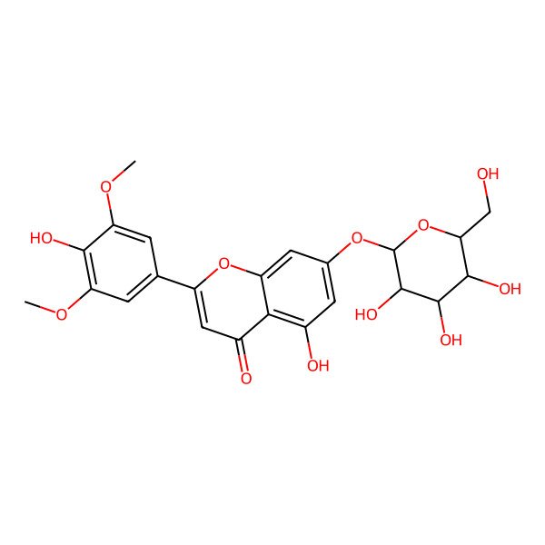 2D Structure of 5-hydroxy-2-(4-hydroxy-3,5-dimethoxyphenyl)-7-[(2S,4S,5S)-3,4,5-trihydroxy-6-(hydroxymethyl)oxan-2-yl]oxychromen-4-one
