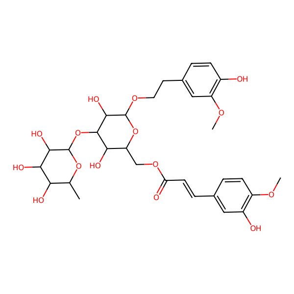 2D Structure of [(2R,3R,4S,5R,6R)-3,5-dihydroxy-6-[2-(4-hydroxy-3-methoxy-phenyl)ethoxy]-4-[(2S,3R,4R,5R,6S)-3,4,5-trihydroxy-6-methyl-tetrahydropyran-2-yl]oxy-tetrahydropyran-2-yl]methyl (E)-3-(3-hydroxy-4-methoxy-phenyl)prop-2-enoate