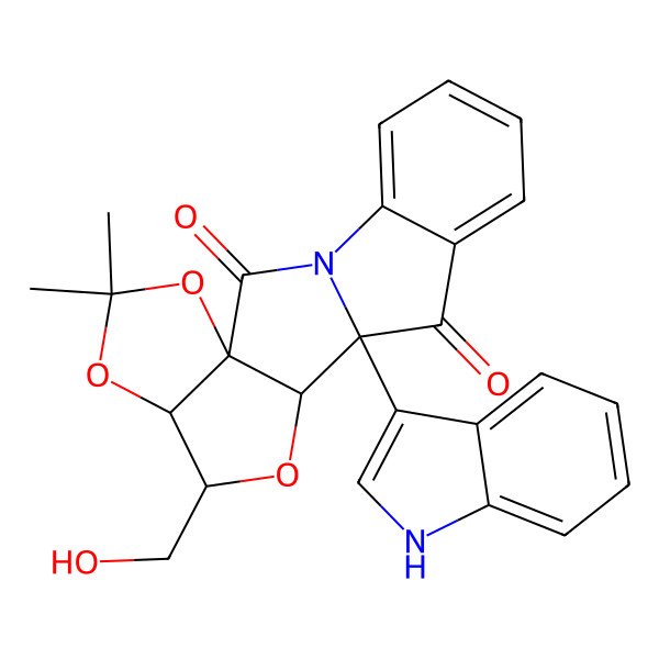 2D Structure of (1R,2R,4S,5S,9R)-4-(hydroxymethyl)-1-(1H-indol-3-yl)-7,7-dimethyl-3,6,8-trioxa-11-azapentacyclo[9.7.0.02,9.05,9.012,17]octadeca-12,14,16-triene-10,18-dione