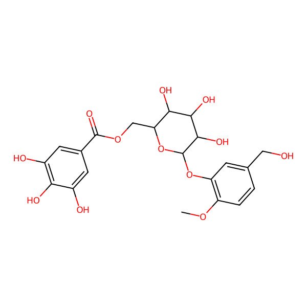 2D Structure of [(2R,3S,4S,5R,6S)-3,4,5-trihydroxy-6-[5-(hydroxymethyl)-2-methoxyphenoxy]oxan-2-yl]methyl 3,4,5-trihydroxybenzoate