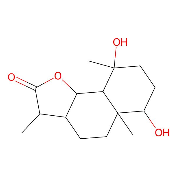 2D Structure of (3R)-3abeta,4,5,5a,6,7,8,9,9abeta,9balpha-Decahydro-3alpha,5aalpha,9-trimethyl-6alpha,9beta-dihydroxynaphtho[1,2-b]furan-2(3H)-one