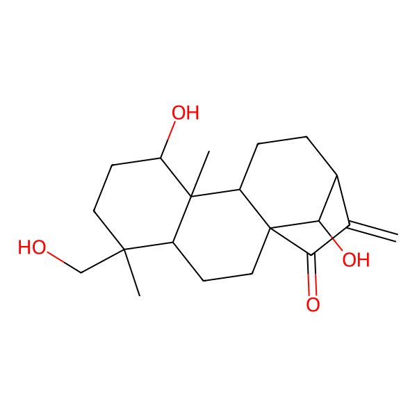 2D Structure of 8,16-Dihydroxy-5-(hydroxymethyl)-5,9-dimethyl-14-methylidenetetracyclo[11.2.1.01,10.04,9]hexadecan-15-one