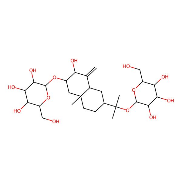 2D Structure of (2R,3R,4S,5S,6R)-2-[[(2R,3R,4aR,6R,8aS)-3-hydroxy-8a-methyl-4-methylidene-6-[2-[(2S,3R,4S,5S,6R)-3,4,5-trihydroxy-6-(hydroxymethyl)oxan-2-yl]oxypropan-2-yl]-1,2,3,4a,5,6,7,8-octahydronaphthalen-2-yl]oxy]-6-(hydroxymethyl)oxane-3,4,5-triol