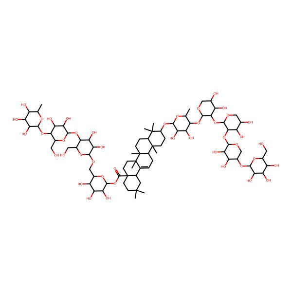 2D Structure of [(2S,3R,4S,5R,6R)-6-[[(2S,3R,4R,5R,6R)-5-[(2R,3R,4R,5R,6R)-3,4-dihydroxy-6-(hydroxymethyl)-5-[(2R,3S,4S,5R,6R)-3,4,5-trihydroxy-6-methyloxan-2-yl]oxyoxan-2-yl]oxy-3,4-dihydroxy-6-(hydroxymethyl)oxan-2-yl]oxymethyl]-3,4,5-trihydroxyoxan-2-yl] (10S)-10-[(2R,3R,4S,5R,6S)-5-[(2S,3R,4S,5S)-3-[(2S,3R,4S,5S)-3-[(2S,3R,4R,5R)-3,4-dihydroxy-5-[(2S,3R,4S,5S,6R)-3,4,5-trihydroxy-6-(hydroxymethyl)oxan-2-yl]oxyoxan-2-yl]oxy-4,5-dihydroxyoxan-2-yl]oxy-4,5-dihydroxyoxan-2-yl]oxy-3,4-dihydroxy-6-methyloxan-2-yl]oxy-2,2,6a,6b,9,9,12a-heptamethyl-1,3,4,5,6,6a,7,8,8a,10,11,12,13,14b-tetradecahydropicene-4a-carboxylate