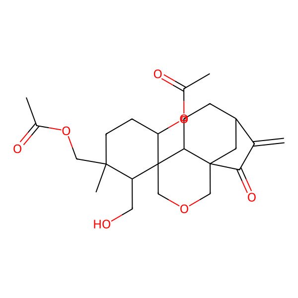 2D Structure of [(1R,1'R,2'R,4'S,5S,6S,9R)-4'-acetyloxy-2'-(hydroxymethyl)-1'-methyl-10-methylidene-11-oxospiro[3-oxatricyclo[7.2.1.01,6]dodecane-5,3'-cyclohexane]-1'-yl]methyl acetate