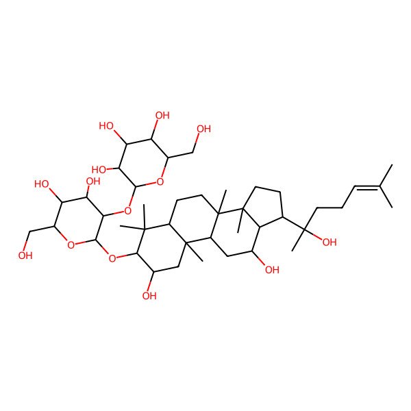 2D Structure of (2S,3R,4S,5S,6R)-2-[(2R,3R,4S,5S,6R)-2-[[2,12-dihydroxy-17-(2-hydroxy-6-methylhept-5-en-2-yl)-4,4,8,10,14-pentamethyl-2,3,5,6,7,9,11,12,13,15,16,17-dodecahydro-1H-cyclopenta[a]phenanthren-3-yl]oxy]-4,5-dihydroxy-6-(hydroxymethyl)oxan-3-yl]oxy-6-(hydroxymethyl)oxane-3,4,5-triol