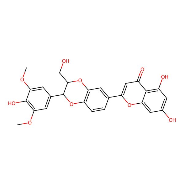 2D Structure of 2-[3beta-(Hydroxymethyl)-2alpha-(4-hydroxy-3,5-dimethoxyphenyl)-2,3-dihydro-1,4-benzodioxin-6-yl]-5,7-dihydroxy-4H-1-benzopyran-4-one