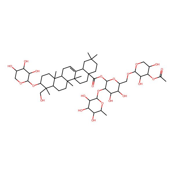 2D Structure of 3beta-(alpha-L-Arabinopyranosyloxy)-23-hydroxyoleana-12-ene-28-oic acid 2-O-alpha-L-rhamnopyranosyl-6-O-(3-O-acetyl-beta-D-xylopyranosyl)-beta-D-glucopyranosyl ester