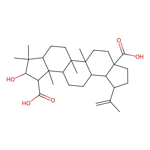 2D Structure of NCGC00168838-03_C30H46O5_(1R,2S,5aR,5bR,7aS,10R,12bR)-2-Hydroxy-10-isopropenyl-3,3,5a,5b,12b-pentamethyloctadecahydrodicyclopenta[a,i]phenanthrene-1,7a(1H)-dicarboxylic acid