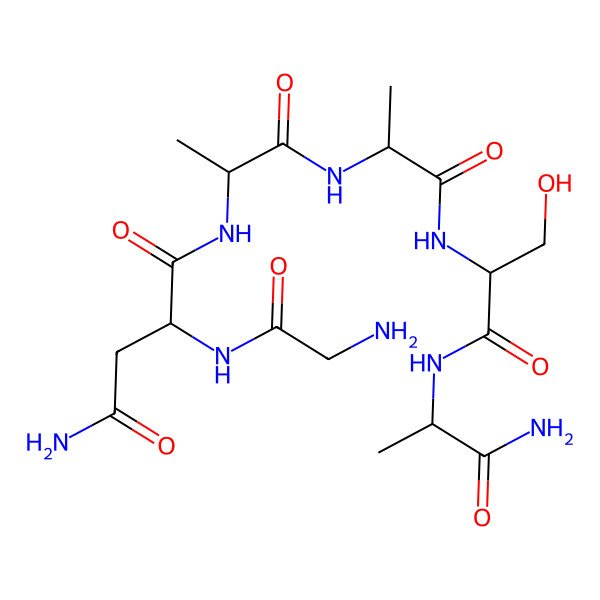 2D Structure of 2-((Aminoacetyl)amino)-N~1~-(2-((2-((2-((2-amino-1-methyl-2-oxoethyl)amino)-1-(hydroxymethyl)-2-oxoethyl)amino)-1-methyl-2-oxoethyl)amino)-1-methyl-2-oxoethyl)succinamide