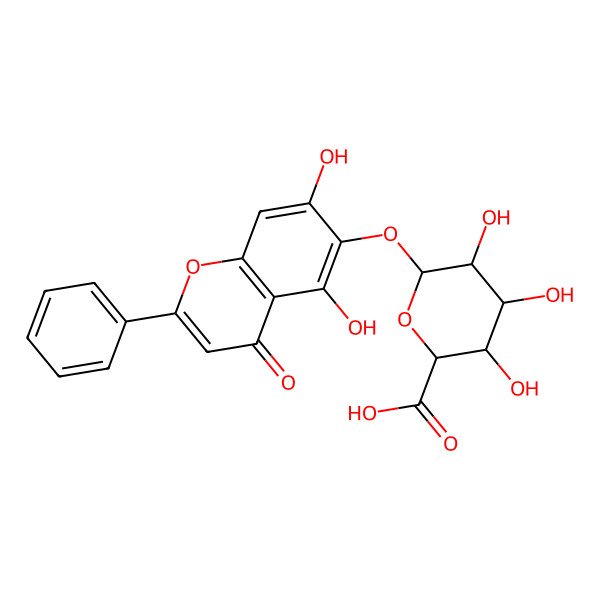 2D Structure of (2S,3S,4R,5R,6S)-6-(5,7-dihydroxy-4-oxo-2-phenylchromen-6-yl)oxy-3,4,5-trihydroxyoxane-2-carboxylic acid